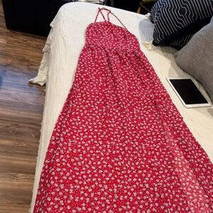 Tobi Red and White Floral Halter Dress